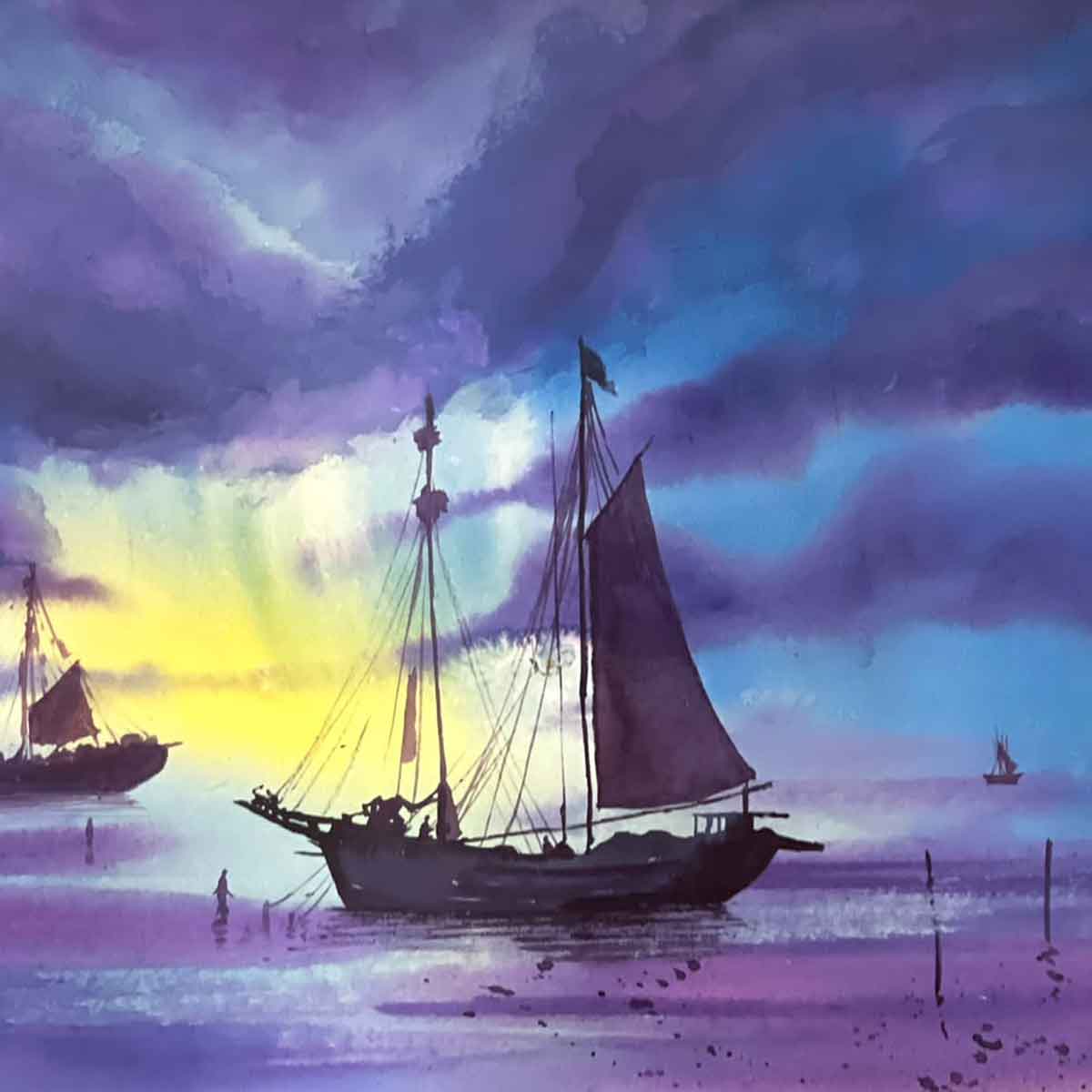 Evening Falls Over The Sea