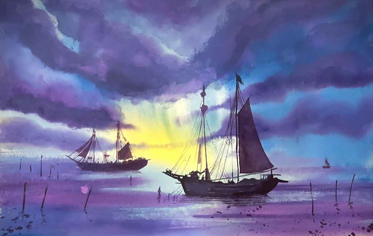 Evening Falls Over The Sea